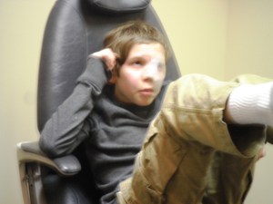 Daddy played 'push and pull' Jonah's legs while we waited.