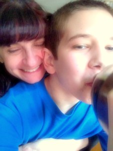 In this one he's drinking a swallow of black soda right from the 2-liter bottle. We were so thrilled we gave him whatever he wanted this day.